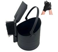 Gr8 Home Metal 10L Coal Bucket Brush Shovel Set Charcoal Fireside Bin Ash Log Scuttle Hod