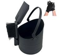 Gr8 Home Metal 10L Coal Bucket Brush Shovel Set Charcoal Fireside Bin Ash Log Scuttle Hod in Black Gr8 Home Black