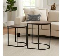Gr8 Home Nest of 2 Metal Wood Woodgrain Coffee Side Tables in Black Gr8 Home Black