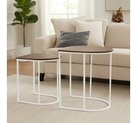 Gr8 Home Nest of 2 White Metal Wood Woodgrain Coffee Side Tables Gr8 Home White