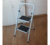 Gr8 Home Non Slip 2 Step Foldable Steel Folding Ladder in Off-White Gr8 Home Off-White