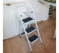 Gr8 Home Non Slip 3 Step Foldable Steel Folding Ladder in Off-White Gr8 Home Off-White