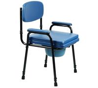 Gr8 Home Padded Steel Commode Toilet Chair Lightweight Height Adjustable Seat Backrest Lid with Removable Potty Pan Bucket Portable for Bedroom Disability Elderly Aid