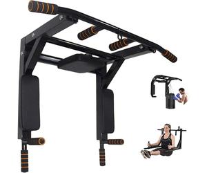 Gr8 Home Pull Up Bar Dip 2in1 Wall Mounted Home Gym Chin Up Cross Fit Multi Grip Workout Station in Black Gr8 Home Black