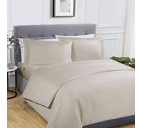 Gr8 Home Sateen Stripe Complete Duvet Cover Pillowcase Fitted Sheet Bedding Set Natural King Size