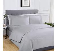 Gr8 Home Sateen Stripe Complete Duvet Cover Pillowcase Fitted Sheet Bedding Set Silver Single