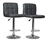 Gr8 Home Set Of 2 Dark Grey Faux Leather Swivel Chairs Breakfast Bar Stool Chrome Gas Lift
