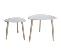 Gr8 Home Set Of 2 White Triangle Nesting Side Tables Wood Tea Coffee End Table Furniture - White Natural