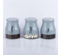 Gr8 Home Set Of 3 Grey Storage Canisters Tea Coffee Sugar Jars Pots Food Containers