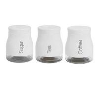 SET OF 3 WHITE STORAGE CANISTERS TEA COFFEE SUGAR JARS POTS FOOD CONTAINERS