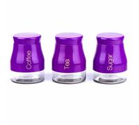 Eurotrade W Ltd SET OF 3 KITCHEN STORAGE CANISTERS TEA COFFEE SUGAR JARS POTS CONTAINERS CADDY SET (PURPLE)