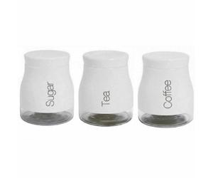 Gr8 Home Set Of 3 White Storage Canisters Tea Coffee Sugar Jars Pots Food Containers