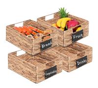 Set Of 4 Water Hyacinth Pantry Storage Baskets Organiser With Handles