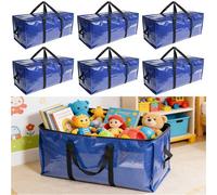 Gr8 Home Set Of 6 Heavy Duty Plastic Clothes Storage Bags Moving Boxes Bins Carry Case