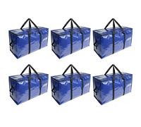 Gr8 Home Set of 6 Heavy Duty Plastic Clothes Storage Bags Moving Boxes Bins Carry Case - Blue