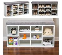Gr8 Home Shoe Bench Storage Rack Wooden Cabinet Cushion Seat Organiser Grey White 2016175