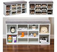 Gr8 Home Shoe Bench Storage Rack Wooden Cabinet Cushion Seat Organiser Grey White 2016175 Gr8 Home White