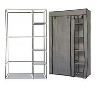 Gr8 Home Single Grey Fabric Canvas Wardrobe With Hanging Rail Shelving Clothes Storage