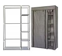 Single Grey Fabric Canvas Wardrobe With Shelving Clothes Storage