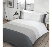 Gr8 Home Sleepdown Colour Block Grey Stripe Reversible Duvet Set Bed Quilt Cover Bedding Super King