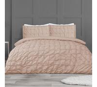Gr8 Home Sleepdown Geometric Rouched Pleat Ruched Pintuck Duvet Set Quilt Cover Bedding Blush Double