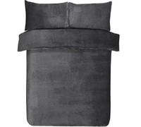 Gr8 Home Sleepdown Grey Waffle Teddy Fleece Duvet Quilt Cover Pillowcase Set Thermal Bedding King Size