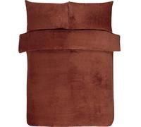 Sleepdown Waffle Teddy Fleece Rust Burnt Orange Warm And Cosy Reversible Soft Duvet Cover Quilt Bedding Set With Pillowcases - Super King (260cm x