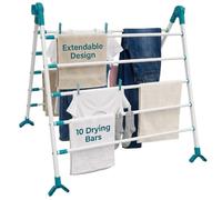 Gr8 Home Telescopic Over Bath Clothes Airer | Extendable Drying Rack with 10 Bars | Foldable Laundry Clothes Horse for Bathroom, Balcony & Indoor Dryer