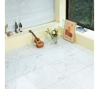 Gr8 Home 3.34m² Floor Tiles Self Adhesive Marble Stone Effect Square Planks PVC Flooring DIY Kitchen Bathroom Living Room (White Gloss)