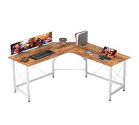 Gr8 Home Wooden Dark Teak White L Shape Computer Desk Home Office Pc Workstation Table
