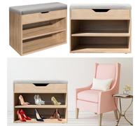 Gr8 Home Wooden Ottoman Shoes Storage Rack Bench Padded Grey Seat Cabinet Cupboard Stand