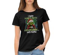 GR8Shop Grinch Christmas New 2024 i Hate Mornings and People Women's Black T-Shirt Size L