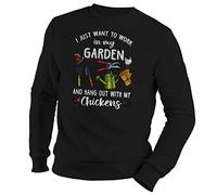 GR8Shop I Just Want to Work in My Garden and Hang Out with My Chickens Unisex Black Sweater Size M