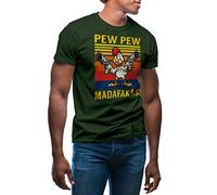 GR8Shop Pew Pew Madafakas Vintage Motherfuckers Chicken with Guns Men's Military Green T-Shirt Size M