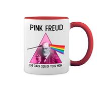 GR8Shop Pink Freud The Dark Side of Your Mom Fun Lustige Trend White Coffee Mug with Red Rim & Handle