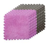 Graargpro 10PCS Soft Protective Interlocking Patchwork Mat, 11.81 x 11.81" Plush Puzzle Carpet for Home Floor Decoration, Gray-Purple