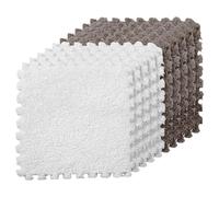 Graargpro 10PCS Soft Protective Interlocking Patchwork Mat, 11.81 x 11.81" Plush Puzzle Carpet for Home Floor Decoration, White-Coffee