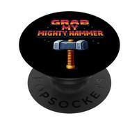 Grab My Mighty Hammer Retro 80s Arcade Pixel Joke PopSockets Adhesive PopGrip