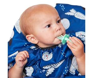 Grabease Allover Waterproof Bib for Self-Feeding Babies and Toddlers 6-24 Mos. - Baby Bibs with Plate Outline Fully Covers Baby and High Chair - Safe, Machine Washable Baby Led Weaning Supplies (Navy)