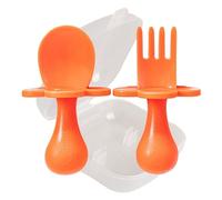 Grabease Baby and Toddler Self-Feeding Utensils - Spoon and Fork Set for Baby-Led Weaning - Made of Non-Toxic Plastic - Featuring Protective Barriers to Prevent Choking and Gagging