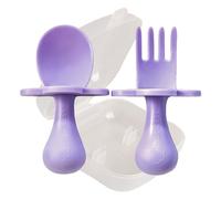 Grabease Baby and Toddler Self-Feeding Utensils - Spoon and Fork Set for Baby-Led Weaning - Made of Non-Toxic Plastic - Featuring Protective Barriers to Prevent Choking and Gagging