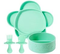 grabease Baby Feeding Set - Silicone Section Bowl, Cloud Section Plate Utensils - Mint
