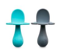 Grabease Baby Silicone Spoon Set for Baby-Led Weaning & First Stage Self-Feeding: Soft, Safe 100% Food-Grade Silicone, Safe for Dishwasher, No BPA/PVC/Latex/Phthalates, Set of 2 (Teal, Gray)