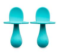 GRABEASE First Stage Silicone Spoon for Babies and Toddlers | Baby Utensils | Great for Baby Led Weaning Baby and Self-Feeding (2 Pack Teal)