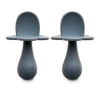 GRABEASE First Stage Silicone Spoon for Babies and Toddlers | Baby Utensils | Great for Baby Led Weaning Baby and Self-Feeding (2 Pack Gray)