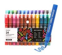 Grabie 24 Glitter Metallic Markers, 3.0mm Medium tip Glitter Acrylic Paint Markers, Quick-Drying Water-based Ink Glitter Pens for Adults, DIY Crafts Making for Glass,Metal,Ceramic,Stone,Wood,paper