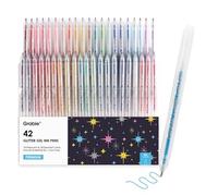 Grabie 42 Glitter Gel Pen Set, 18 Iridescent&24 Essential Color Pens, Smooth Rollerball Tip, Metallic Sparkly Gel Pens for Coloring (42 Colors Capped Glitter Gel Pens)