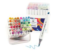 Grabie 48 Alcohol-Based Dual-Tip Art Markers with Case and Coloring Book, Chisel & Fine Tips for Adults Coloring, Illustration