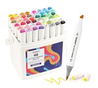 Grabie 48 Alcohol-Based Dual-Tip Art Markers with Case and Coloring Book, Chisel & Fine Tips for Adults Coloring, Illustration