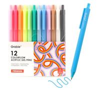 Grabie Acrylic Gel Pens, 0.6mm Fine Point Retractable Gel Pens for Journaling Note Taking, Pack of 12